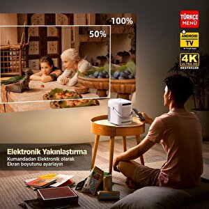 Vankyo H300a Android Tv 4k Destekli Projeksiyon Cihazı +auto Focus+auto Keystone 6g Wi-fi+5.2 Bluetooth 240 Inç Yansıtma+hifi Dolb