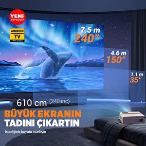 Vankyo Sunspark 500w Android Tv 1080p Destekli Projeksiyon Cihazı  5g Wi-fi + 5.1 Bluetooth - Lcd Led - 240 Inç Yansıtma-dahili Ho