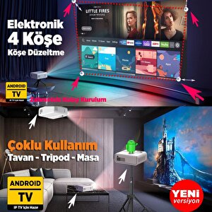 Vankyo Sunspark 500w Android Tv 1080p Destekli Projeksiyon Cihazı  5g Wi-fi + 5.1 Bluetooth - Lcd Led - 240 Inç Yansıtma-dahili Ho