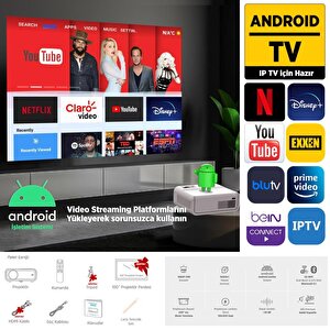 Vankyo Sunspark 500w Android Tv 1080p Destekli Projeksiyon Cihazı  5g Wi-fi + 5.1 Bluetooth - Lcd Led - 240 Inç Yansıtma-dahili Ho