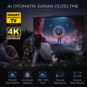 Vankyo Aurzen Boom 3 4k Android Tv Projeksiyon Cihazı +auto Focus+auto Keystone+6g Wifi+5.2 Bluetooth+300 İnç Yansıtma+36w Hifi Do