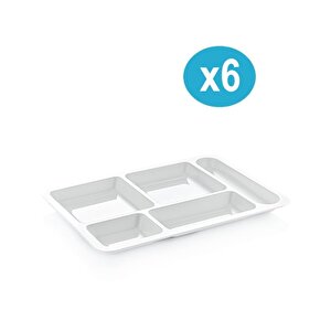 Sy-5120 6 Adet Beyaz Kırılmaz Tabldot Tabak Tepsi 5 Bölmeli