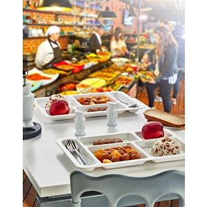 Sy-5120 6 Adet Beyaz Kırılmaz Tabldot Tabak Tepsi 5 Bölmeli
