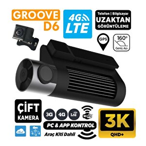 Groove D6 4g Lte 3k Qhd Ön+arka Araç İçi Kamera Sim Kart Destekli Uzaktan Erişim Canlı Takip|wifi|gps|160° Geniş Açı|g-sensor|çift