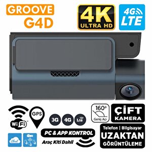 Groove G4d 4g Lte 4k Uhd Ön+arka Araç İçi Kamera Sim Kart Destekli Uzaktan Erişim Canlı Video |wifi|gps|160° Geniş Açı|g-sensor|çi