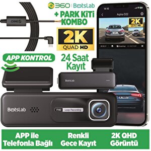 360+ Botslab Hk30 Pro 2k Qhd Wifi 140° Geniş Açı Gece Görüşlü Akıllı Araç İçi Kamera+ Park Modu Bağlantı Kablosu Combo