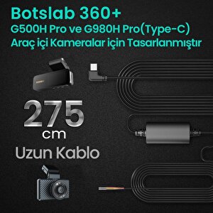 360+ Botslab G980h Pro/g500h Pro Type-c Araç İçi Kamera Park Modu Akü Bağlantı Kablosu (24 Saat Kayıt)