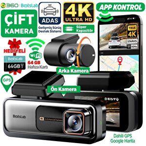 360+ Botslab G980h Pro Adas Ön Kamera Gerçek 4k Uhd Arka 2k Qhd 170° Geniş Açı Lens Gece Görüşü Dahili Gps Modülü Akıllı Araç İçi