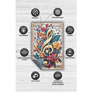 Homshtag Çiçek Desenli Müzik Halısı,sol Anahtarı Ve Notalı Halı,çok Renkli Krem Müzik Sever Halısı,müzik Sınıfı Halısı