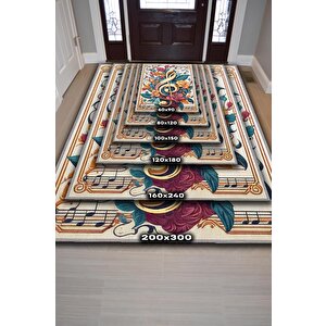 Homshtag Çiçek Desenli Müzik Halısı,sol Anahtarı Ve Notalı Halı,çok Renkli Krem Müzik Sever Halısı,müzik Sınıfı Halısı