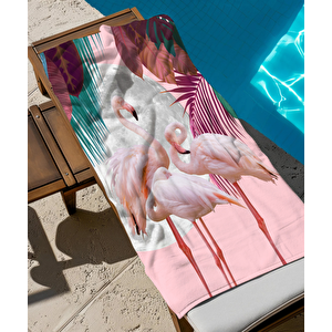 Pembe Flamingo Temalı Plaj Havlusu