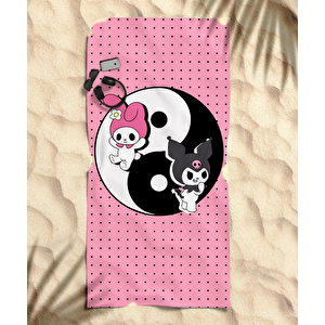Kuromi Ying Yang Temalı Plaj Havlusu