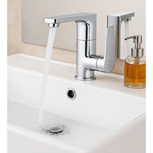Lavabo Bataryasi Krom Banyo Lavabo Musluk Ağir Pri̇nç Gövde Döner Boru Modern Lüks Armatür Gümüş Gri̇