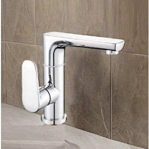 Lavabo Bataryasi Krom Banyo Lavabo Musluk Ağir Pri̇nç Gövde Döner Boru Modern Lüks Armatür Gümüş Gri̇