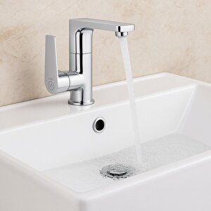 Lavabo Bataryasi Krom Banyo Lavabo Musluk Ağir Pri̇nç Gövde Döner Boru Modern Lüks Armatür Gümüş Gri̇