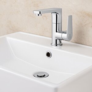 Lavabo Bataryasi Krom Banyo Lavabo Musluk Ağir Pri̇nç Gövde Döner Boru Modern Lüks Armatür Gümüş Gri̇
