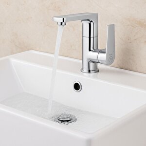 Lavabo Bataryasi Krom Banyo Lavabo Musluk Ağir Pri̇nç Gövde Döner Boru Modern Lüks Armatür Gümüş Gri̇