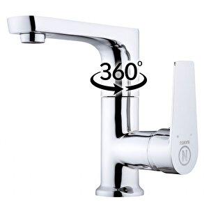 Lavabo Bataryasi Krom Banyo Lavabo Musluk Ağir Pri̇nç Gövde Döner Boru Modern Lüks Armatür Gümüş Gri̇
