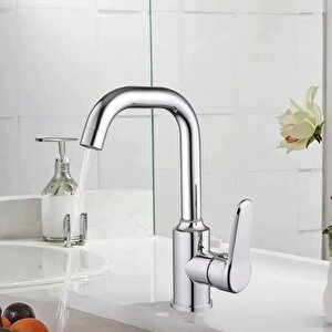 Lavabo Bataryasi Krom Banyo Lavabo Musluk Ağir Pri̇nç Gövde Döner Boru Modern Lüks Armatür Gümüş Gri̇