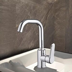 Lavabo Bataryasi Krom Banyo Lavabo Musluk Ağir Pri̇nç Gövde Döner Boru Modern Lüks Armatür Gümüş Gri̇