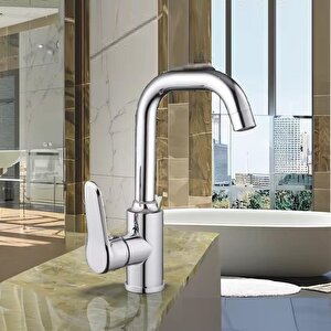 Lavabo Bataryasi Krom Banyo Lavabo Musluk Ağir Pri̇nç Gövde Döner Boru Modern Lüks Armatür Gümüş Gri̇