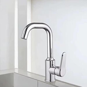 Lavabo Bataryasi Krom Banyo Lavabo Musluk Ağir Pri̇nç Gövde Döner Boru Modern Lüks Armatür Gümüş Gri̇