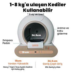 Groove Ti+ 65l Wi-fi Otomatik Akıllı Kedi Tuvaleti Kahverengi (ultra Sessiz+app Kontrol+akıllı Sensör+uv Filtre)