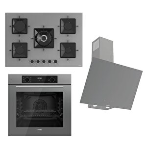 Flowart-silentart Serisi Gri Set (ss038 + Qbl63cpr +d079-sa ) - Döküm Izgara / 75 Cm Ocak