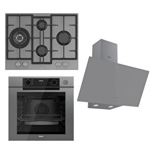 Steamart-fryart Serisi Gri Set (ed078 + Qep64cpr +d079 ) - Döküm Izgara / 67 Cm Ocak