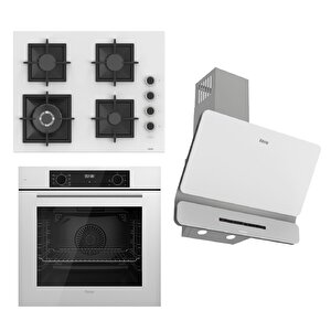 Flowart-silentart Serisi Beyaz Set (sc406-wfa + Qbl63cb +d081-sa ) - Döküm Izgara / 65 Cm Ocak