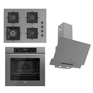 Flowart-silentart Serisi Gri Set (sc408-wfa + Qbl63cpr +d065-sa ) - Döküm Izgara / 65 Cm Ocak