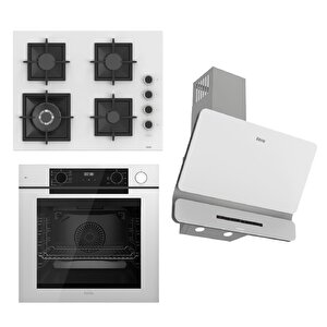 Steamart-fryart-silentart Serisi Beyaz Set (sc406-wfa + Qep64cb +d081-sa ) - Döküm Izgara / 65 Cm Ocak
