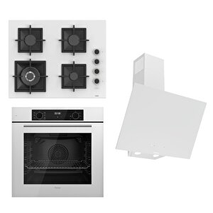 Flowart-silentart Serisi Beyaz Set (sc406-wfa + Qbl63cb +d078-sa ) - Döküm Izgara / 65 Cm Ocak