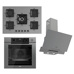 Steamart-fryart-silentart Serisi Gri Set (ss038 + Qep64cpr +d065-sa ) - Emaye Izgara / 75 Cm Ocak