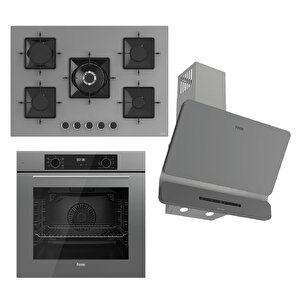 Flowart-silentart Serisi Gri Set (ss038 + Qbl63cpr +d082-sa ) - Döküm Izgara / 75 Cm Ocak