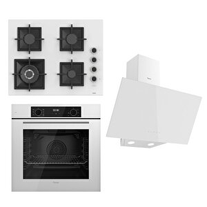 Flowart Serisi Beyaz Set (sc406-wfa + Qbl63cb +d078 ) - Döküm Izgara / 65 Cm Ocak