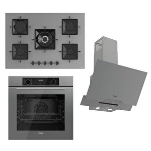 Flowart-silentart Serisi Gri Set (ss038 + Qbl63cpr +d065-sa ) - Emaye Izgara / 75 Cm Ocak