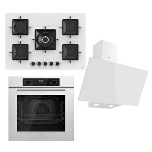 Steamart-fryart Serisi Beyaz Set (ss036 + Qbl63cb +d078 ) - Emaye Izgara - 75 Cm Ocak