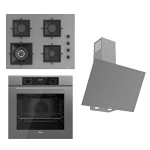 Flowart-silentart Serisi Gri Set (sc408-wfa + Qbl63cpr +d079-sa ) - Döküm Izgara / 65 Cm Ocak