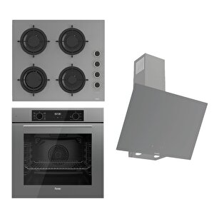 Flowart-silentart Serisi Gri Set (cs208-fa + Qbl63cpr +d079-sa ) - Emaye Izgara / Kademeli Musluk