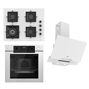 Steamart-fryart-silentart Serisi Beyaz Set (sc406-wfa + Qep64cb +d064-sa ) - Döküm Izgara / 65 Cm Ocak