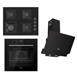 Flowart-silentart Serisi Siyah Set (sc405-wfa + Qbl63cs +d063-sa ) - Döküm Izgara / 65 Cm Ocak