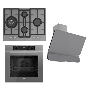 Flowart Serisi Gri Set (ed078 + Qbl63cpr +d082 ) - Döküm Izgara / 67 Cm Ocak