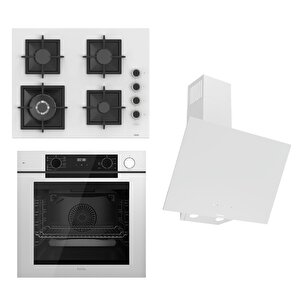 Steamart-fryart-silentart Serisi Beyaz Set (sc406-wfa + Qep64cb +d078-sa ) - Döküm Izgara / 65 Cm Ocak