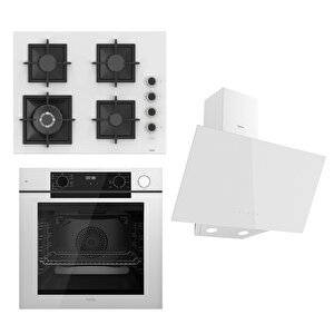 Steamart-fryart Serisi Beyaz Set (sc406-wfa + Qep64cb +d078 ) - Döküm Izgara / 65 Cm Ocak