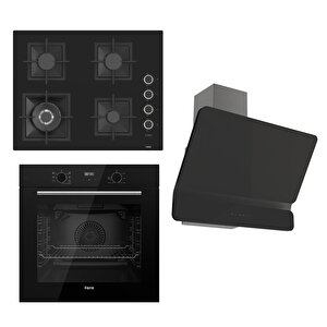 Flowart  Serisi Siyah Set (sc405-wfa + Qbl63cs +d080 ) - Döküm Izgara / 65 Cm Ocak