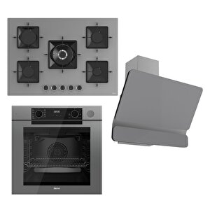 Steamart-fryart Serisi Gri Set (ss038 + Qep64cpr +d082 ) - Döküm Izgara / 75 Cm Ocak