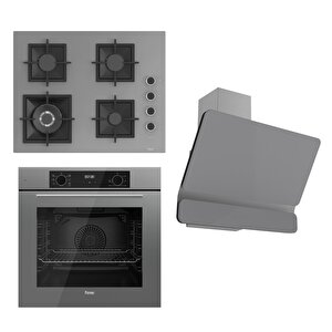 Flowart Serisi Gri Set (sc408-wfa + Qbl63cpr +d082 ) - Döküm Izgara / 65 Cm Ocak