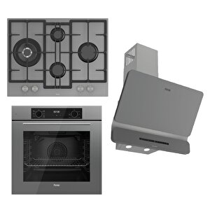 Flowart-silentart Serisi Gri Set (ed078 + Qbl63cpr +d082-sa ) - Döküm Izgara / 67 Cm Ocak