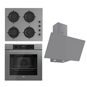 Flowart Serisi Gri Set (cs208-fa + Qbl63cpr +d079 ) - Emaye Izgara / Kademeli Musluk